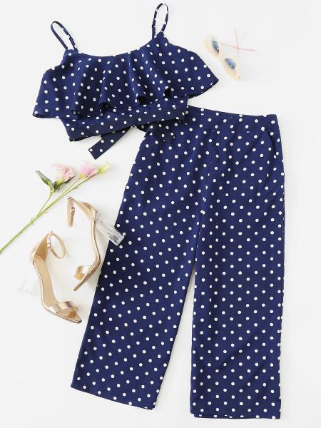 Top Camisole Corto A Pois Con Pantaloni