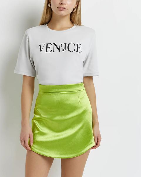 Green Curved Hem Mini Skirt