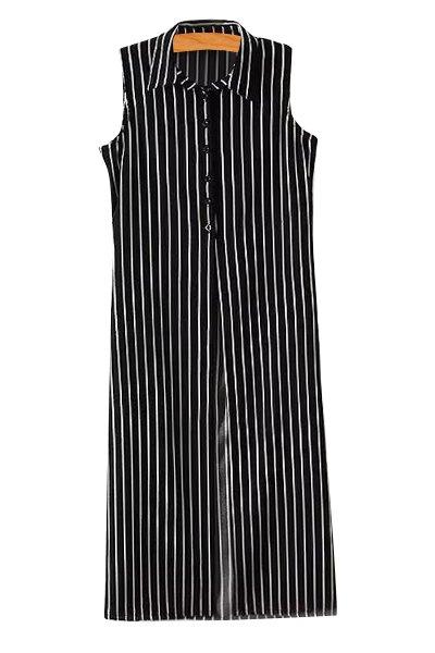 Stripe Sleeveless Long Shirt