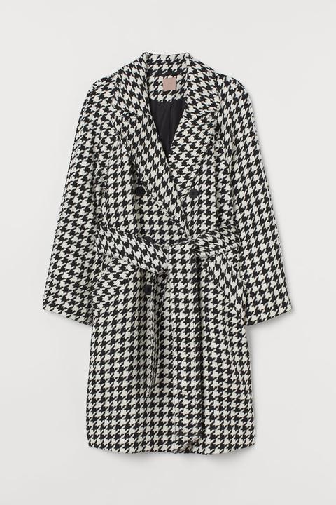 H & M+ Dogtooth-patterned Coat - Black