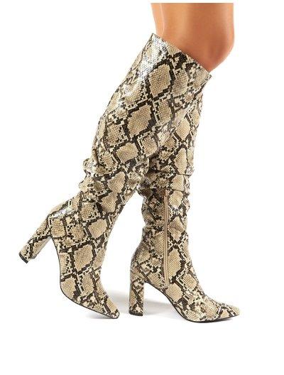 snakeskin knee high boots