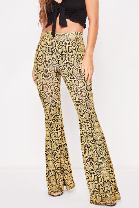 Isabel Mustard Snake Print Flared Trousers