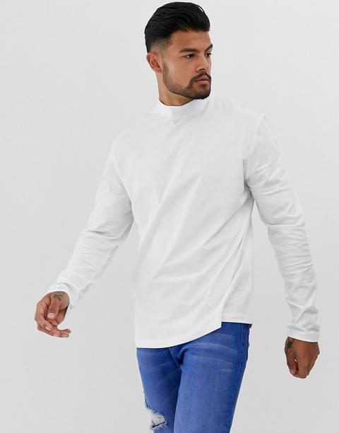 Camiseta De Manga Larga Con Cuello Alto En Blanco De Asos Design