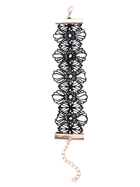Bracciale Largo Perforato Pizzo Floreale Nero
