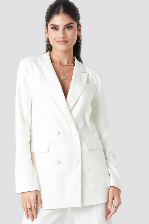 Na-kd Classic Long Double Breasted Blazer - White