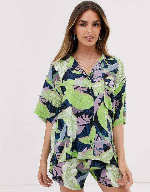 Camisa Hawaiana Extragrande De Manga Corta Con Estampado Tropical De Asos Design (parte De Un Conjunto)-multicolor