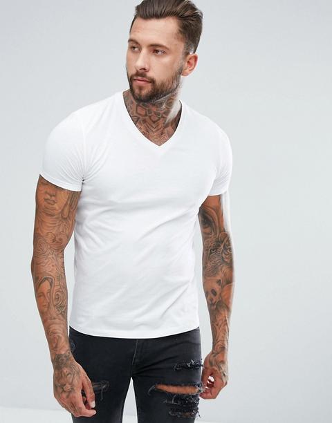 Asos T-shirt With V Neck In White
