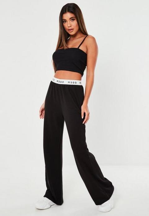 Black Msgd Wide Leg Joggers, Black