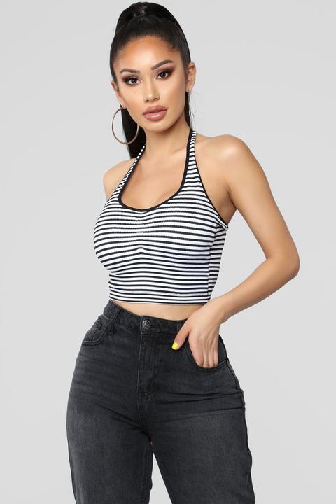 Campus Striped Halter Top - White/black