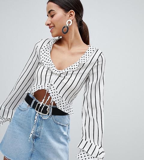 Esclusiva Boohoo - Top A Righe E Pois - Bianco