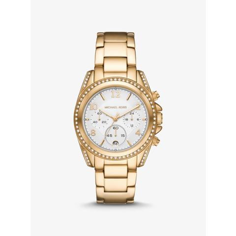 Reloj Blair Oversize En Tono Dorado Con Incrustaciones