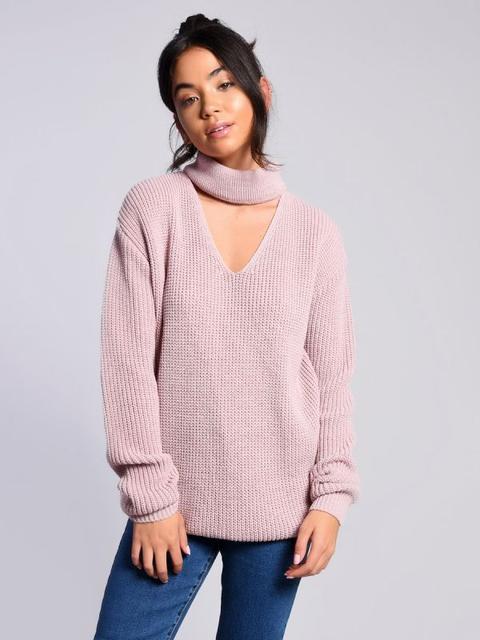 Dusty Pink Choker Neck Jumper