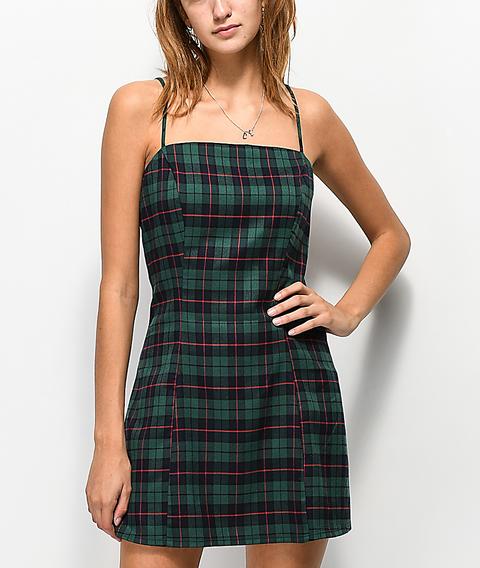 green tartan mini dress