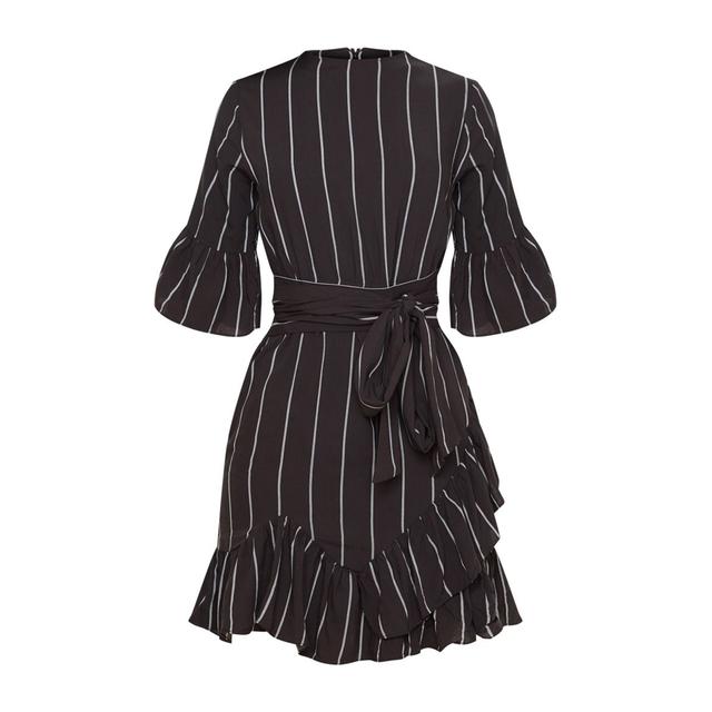 black stripe frill detail mini dress