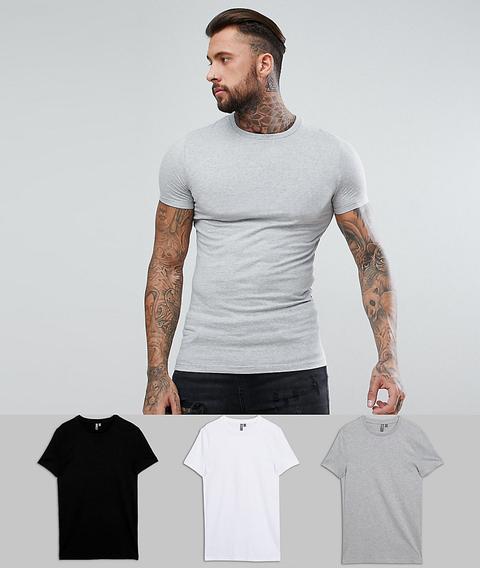 Pack De 3 Camisetas Largas Y Ajustadas Con Cuello Redondo De Asos Design