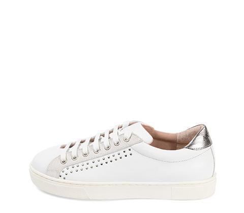 Sneaker Piel Blanca Con Detalle En Serraje Blanco