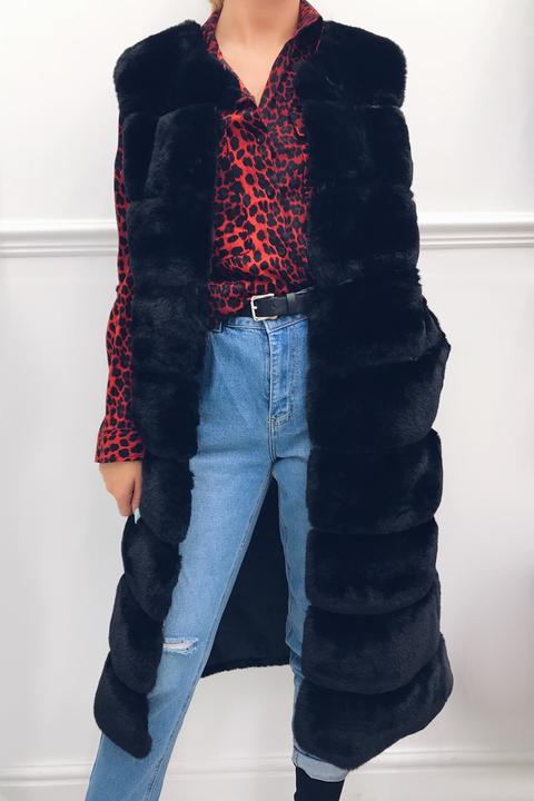 Lillie Black Long Line Fur Coat