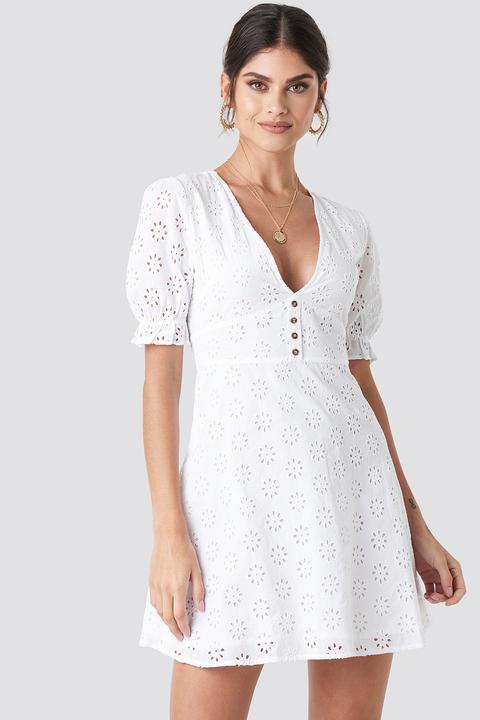 Na-kd Boho Cotton Anglaise Mini Dress - White