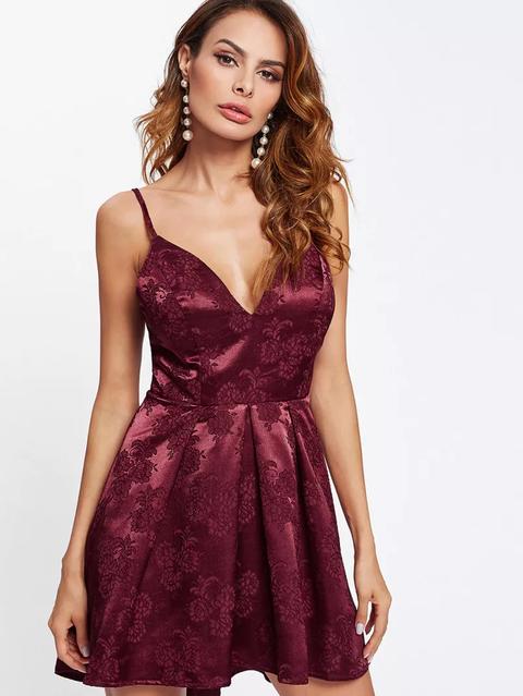 Box Pleated Floral Jacquard Satin Cami Dress