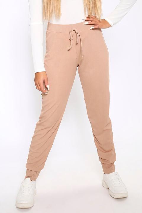 Camel Ribbed Basic Joggers