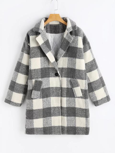 Lapel Checked Tweed Coat