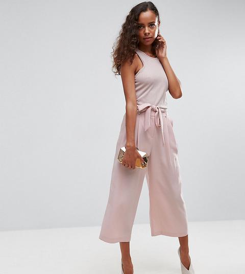 Asos Petite - Eleganter Hosenrock Aus Kreppmaterial Mit Bindegürtel - Rosa