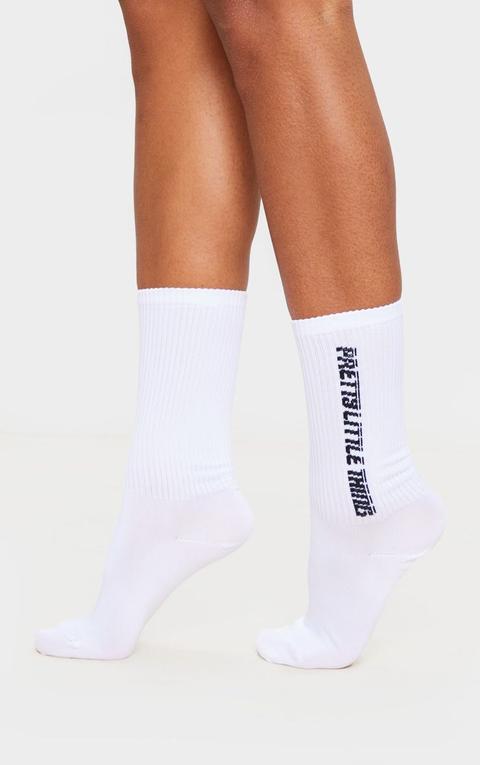 Prettylittlething White Logo Side Socks