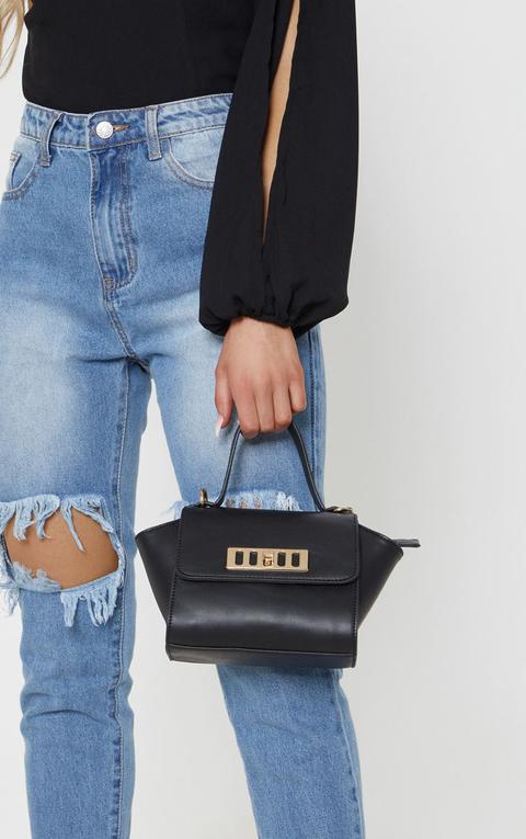 Black Pu Metal Fastening Mini Bag