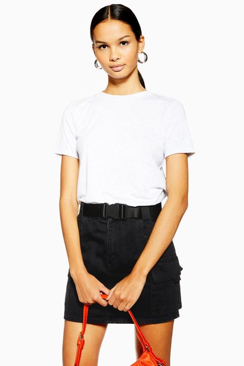 Womens Black Clip Belt Denim Skirt - Black, Black