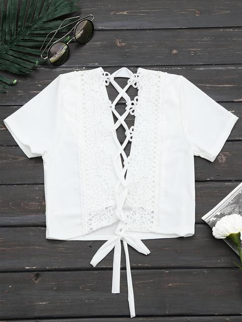 Plunging Neck Back Lace Up Crop Top