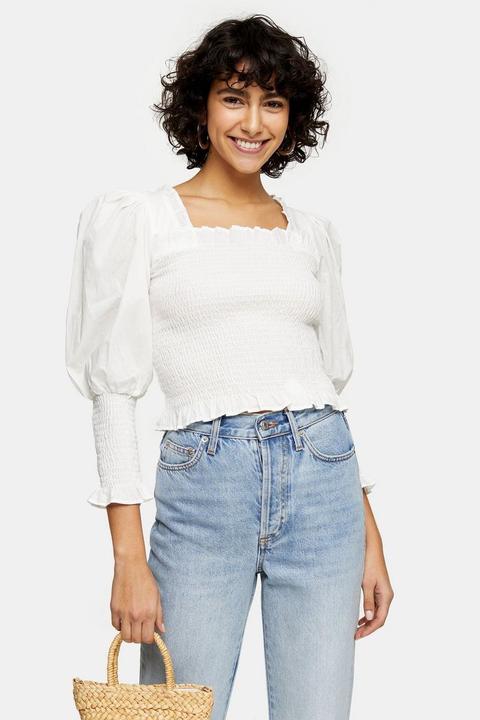 Ivory Shirred 3/4 Sleeve Top