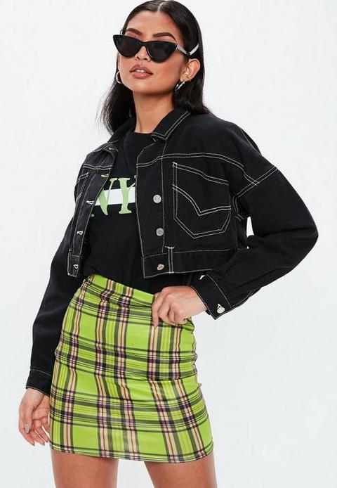 Lime Check Faux Leather Mini Skirt, Lime