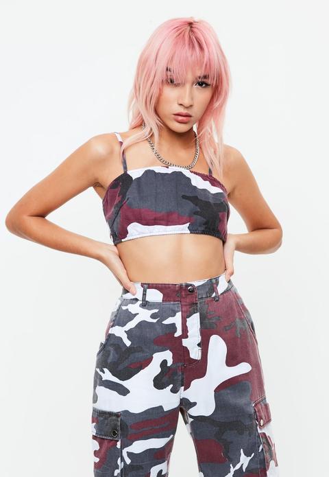 Red Camo Print Strappy Bralet, Red