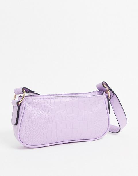 Asos Design Lilac Croc Effect 90s Shoulder Bag-purple