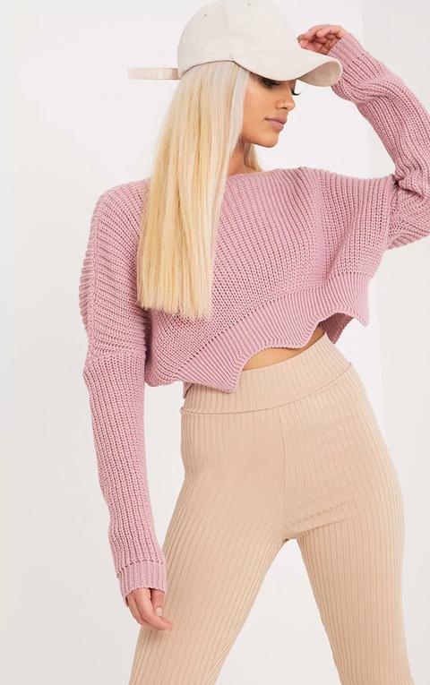 Aeesha Blush Scallop Crop Jumper, Pink