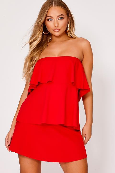 Red Dresses - Billie Faiers Red Tiered Bandeau Mini Dress
