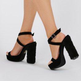 Analise Faux Fur Heel Platforms In Black Faux Suede