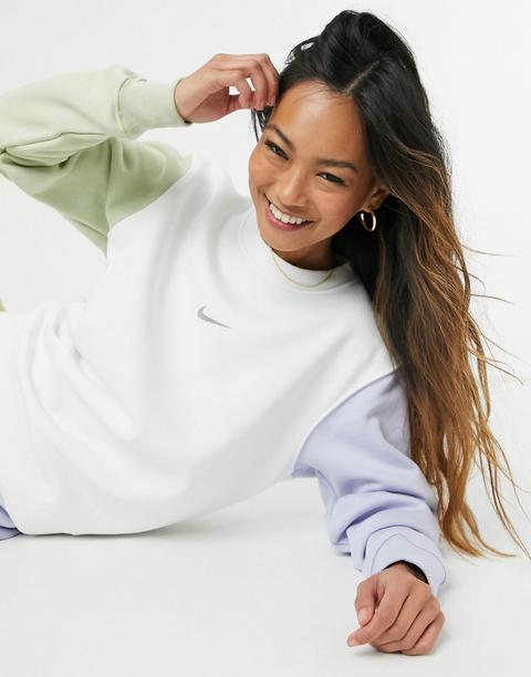 Nike - Sweat-shirt Effet Color Block À Logo Virgule - Bleu Et Vert Pastel-multicolore
