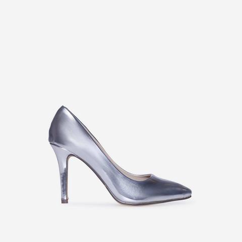 Violet Court Heel In Metallic Silver Faux Leather, Silver