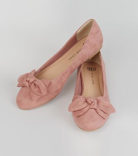 Teens Pink Suedette Bow Front Pumps