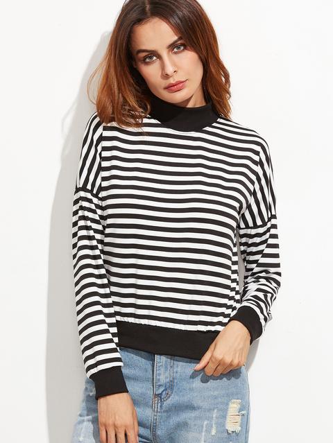 Contrast Trim Striped Drop Shoulder Sweatshirt