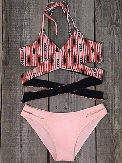 Halter Printed Wrap Bikini Set