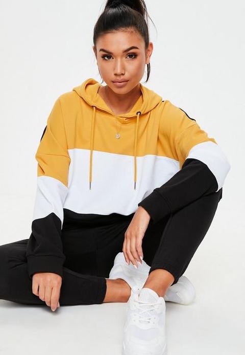 Black Colourblock Oversized Hoodie, Mustard