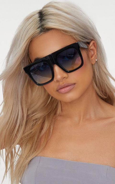 Black Wide Frame Square Sunglasses