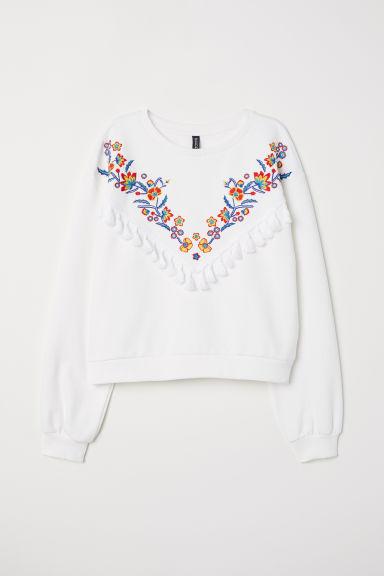 H & M - Felpa Con Ricami - Bianco