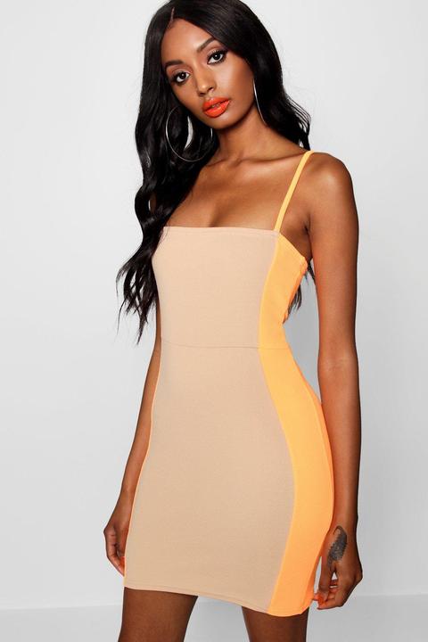 Neonfarbenes Bodycon-kleid Mit Kontrasteinsatz