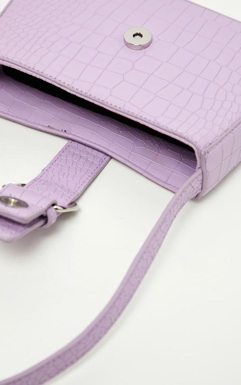 Lilac Croc Buckle Front Shoulder Bag 