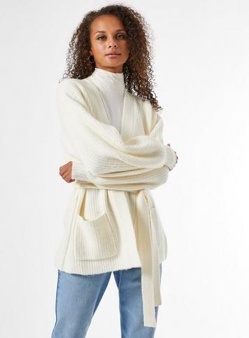 Womens Ivory Belted Robe Cardigan, Ivory