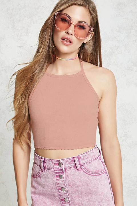 Scalloped Halter Crop Top