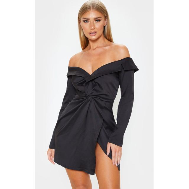 black bardot knot detail blazer dress